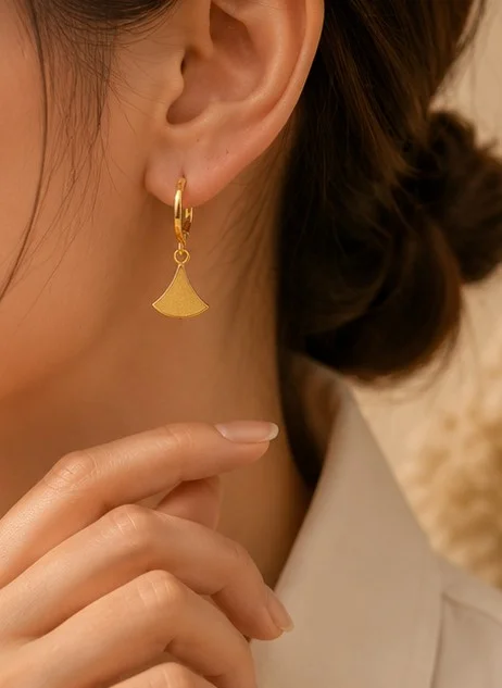 Gold Hoop Fan Charm Earrings